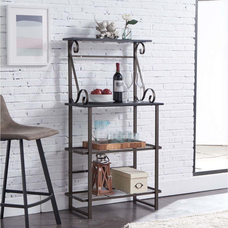 Kings Brand Furniture Covington Metal Kitchen Shelves Baker’s Rack Microwave Stand, Pewter