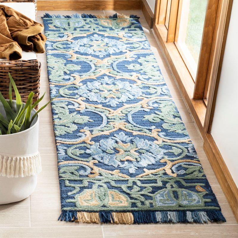 Blossom BLM422 Hand Tufted Runner Rug - Navy/Green - 2'3"x14' - Safavieh.