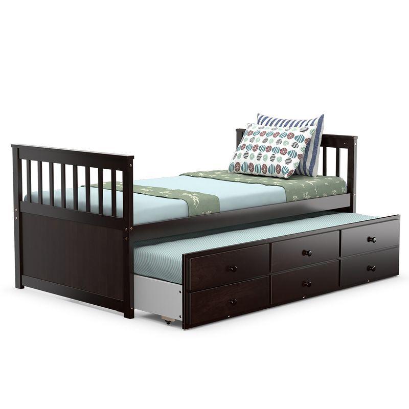 Costway Twin Captain's Bed Bunk Bed Alternative w/ Trundle & Drawers for Kids Espresso