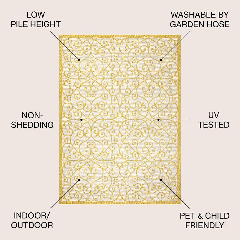 5' x 5' Madrid Vintage Filigree Textured Weave Indoor/Outdoor Area Rug, Cream/Yellow - JONATHAN Y