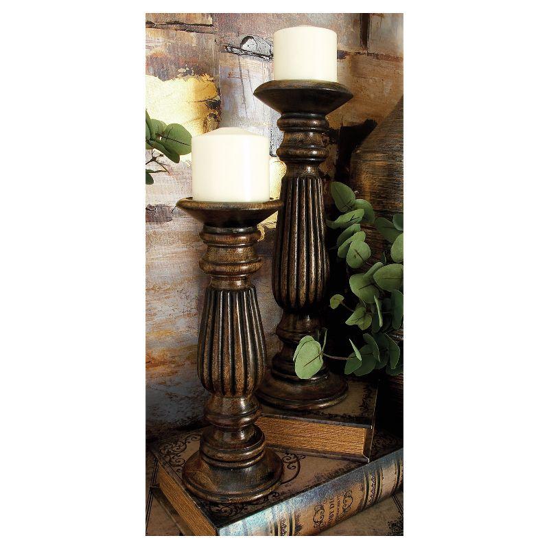 Olivia & May Traditional Candle Holder Set of 3 - Brown : Mango Wood, Elegant Tabletop Decor