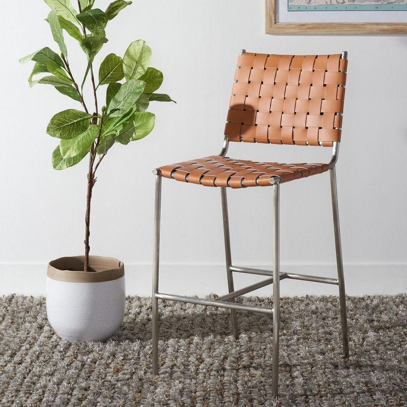 Olenna Woven Counter Stool - BST3011 - Cognac/Silver - Safavieh