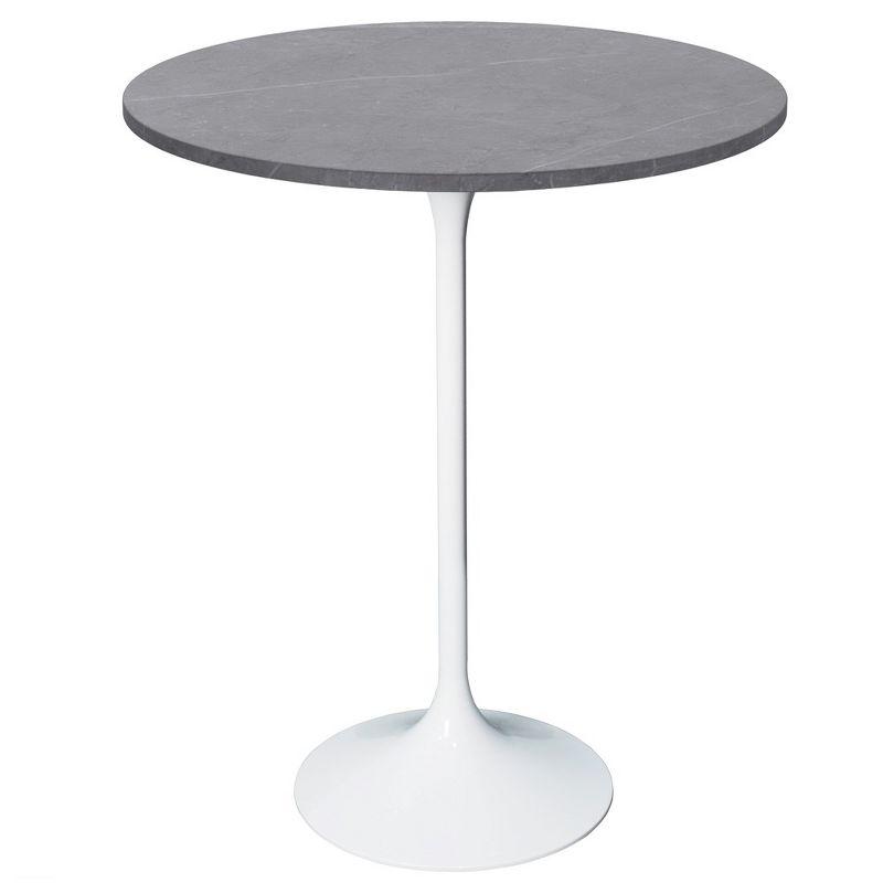 Leisuremod Verve 27" Round Bar Height Dining Table - Sintered Stone Top with Modern White Pedestal Base Counter Height Table for Kitchen, Home and Pub