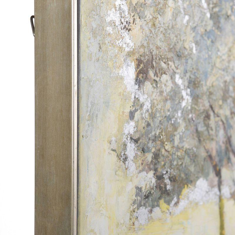 Stand Strong Hand Painted Oil on Stretched Canvas with Silver Leaf Green Trees Framed Wall Art Brown - StyleCraft