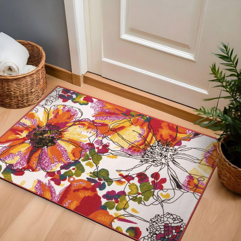 World Rug Gallery Modern Bright Flowers Non-Slip Area Rug