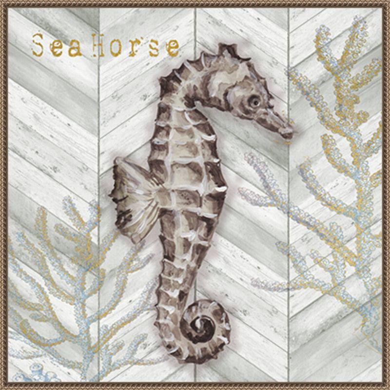 Amanti Art Gray Gold Chevron Seahorse by Tre Sorelle Studios Framed Canvas Wall Art Print