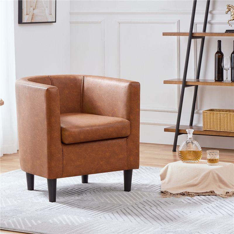 Yaheetech Faux Leather Upholstered Accent Chair Barrel Chairs, Brown
