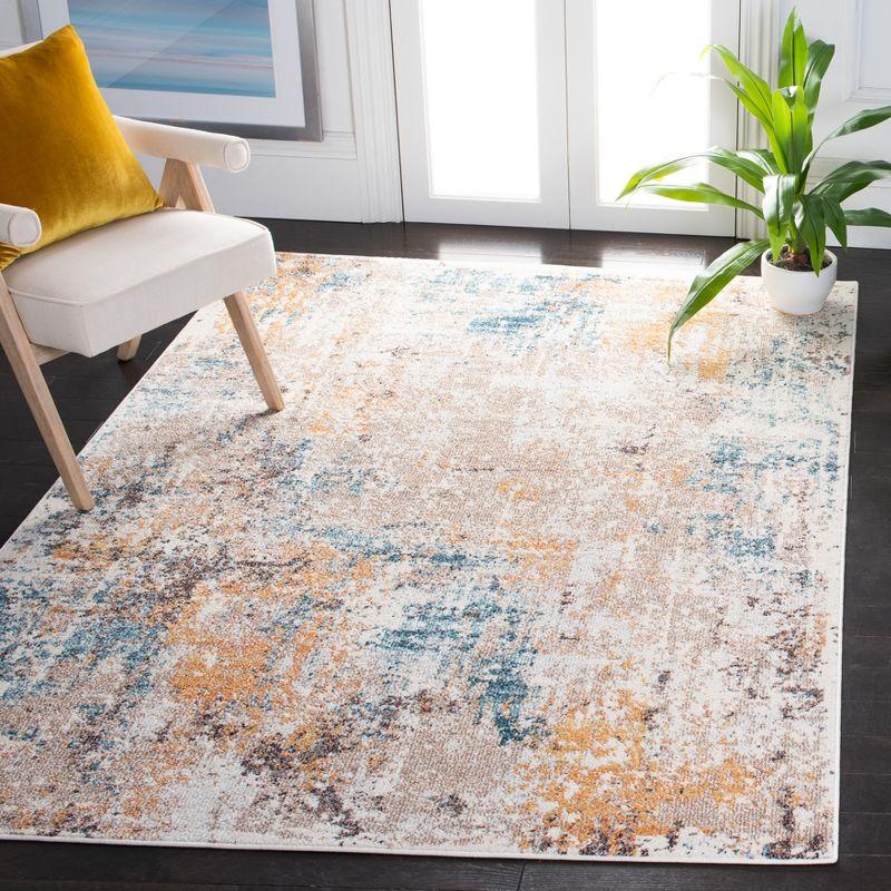 Ivory and Yellow Abstract Synthetic Area Rug, 4'5" x 6'5"