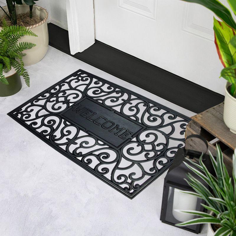 Northlight Black Scroll "Welcome" Door Mat 18" x 30"