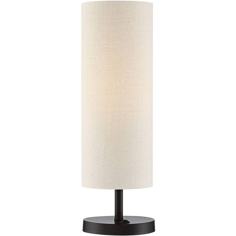 360 Lighting Heyburn Modern Accent Table Lamp 20" High Dark Bronze with USB and AC Power Outlet in Base Oatmeal Cylinder Shade for Bedroom Office Desk