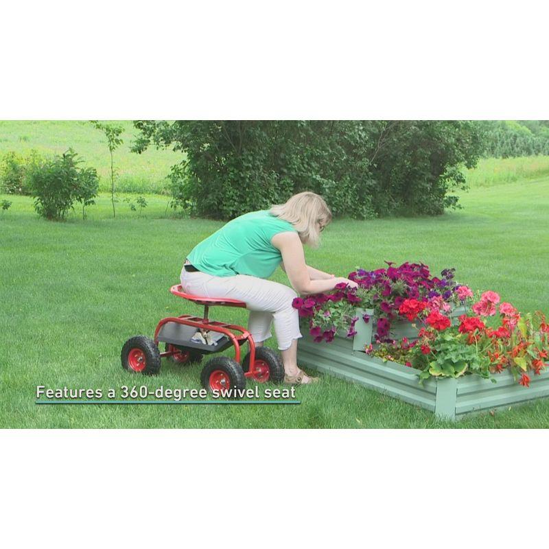 SunnyDaze Decor Steel Rolling Garden Cart Scooter with Swivel Seat and Tool Tray