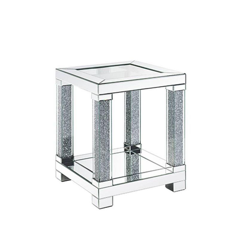 20" Noralie Mirrored Accent Table Faux Diamonds/Clear Glass - Acme Furniture: Elegant Rectangular Design, Acrylic Frame, No Assembly Required