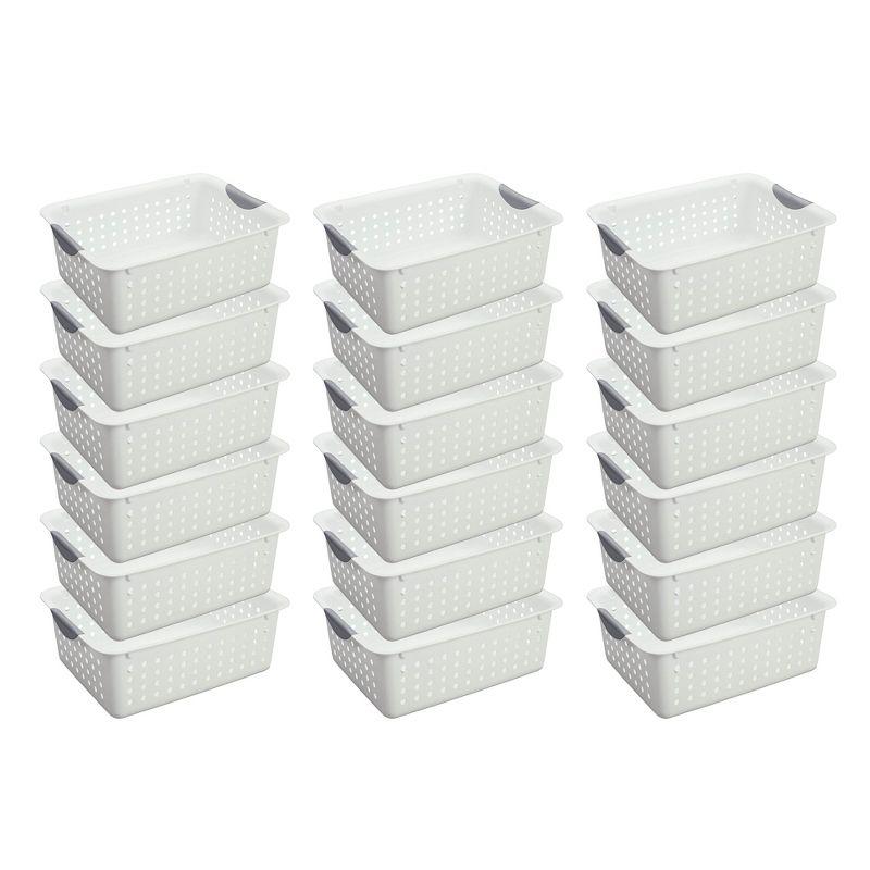 Sterilite Medium Ultra Basket, Storage Bin to Organize Closets, Cabinets, Pantry, Shelving and Countertop Space, White, 18-Pack