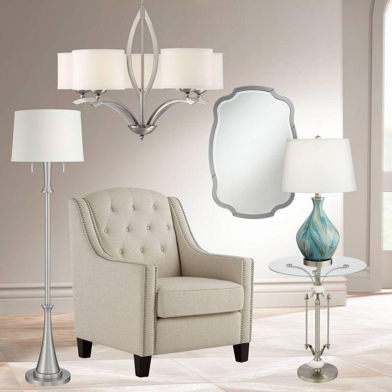 360 Lighting Karl Modern Floor Lamp Standing 63 3/4" Tall Brushed Nickel Metal White Tapered Drum Shade for Living Room House Bedroom Office Family