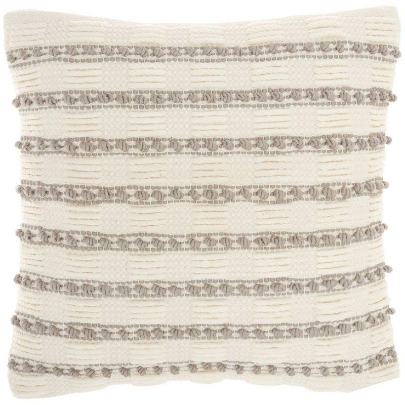 18"x18" Life Styles Woven Lines and Dots Square Throw Pillow Light Gray - Mina Victory: Handmade, Zipper Closure, Indoor Use