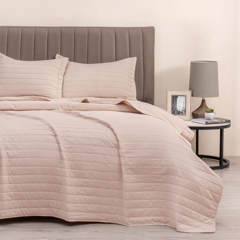 FreshFolds Solid Stitched Microfiber Quilt Set with Shams