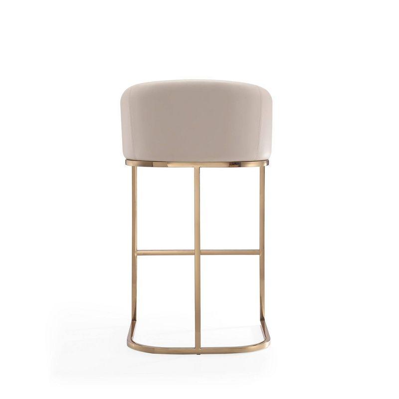 Mid-Century Modern Cream Faux Leather Barstool with Gold Geometric Base