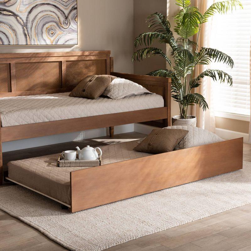 Ash Walnut Twin Trundle Bed with Wheels