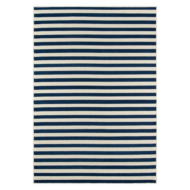 Navy Striped Rectangular Synthetic Indoor/Outdoor Rug