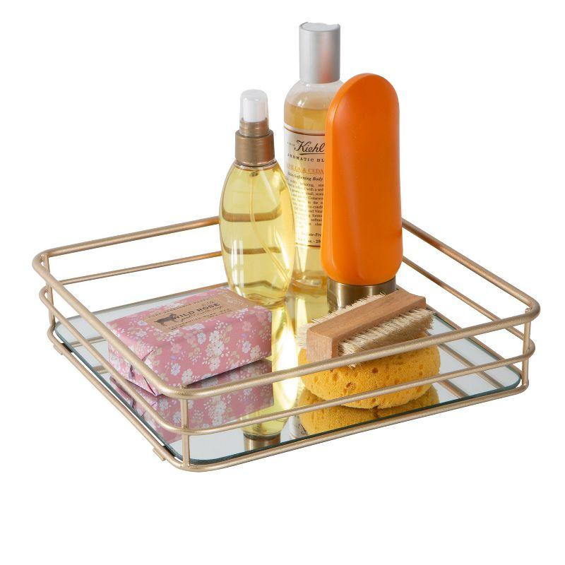 Square Gold Mirrored Glass Vanity Tray