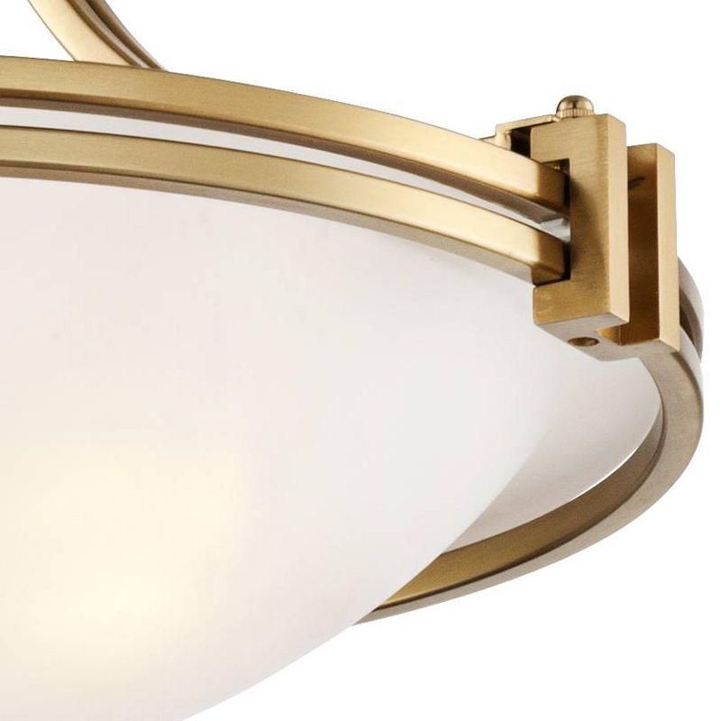 Possini Euro Design Deco Modern Ceiling Light Semi Flush Mount Fixture 16" Wide Warm Brass 2-Light White Glass Bowl for Bedroom Kitchen Living Room