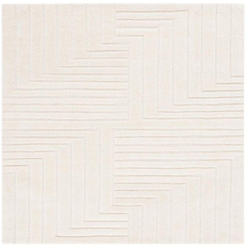 Ivory Hand-Tufted Wool Square Area Rug, 6'