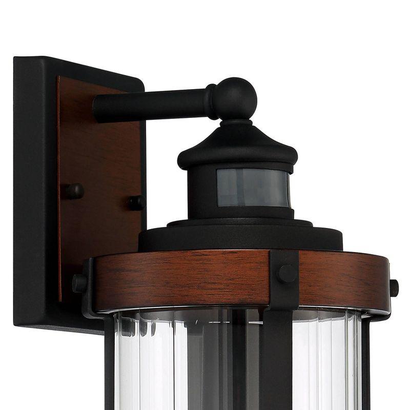 John Timberland Stan Industrial Outdoor Wall Light Fixture Dark Faux Wood Black Motion Sensor 15 1/2" Clear Glass for Post Exterior Barn Deck House