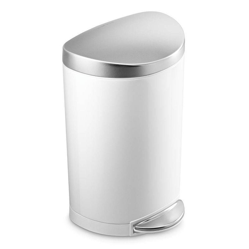 White Stainless Steel Semi-Round Step Trash Can with Pedal