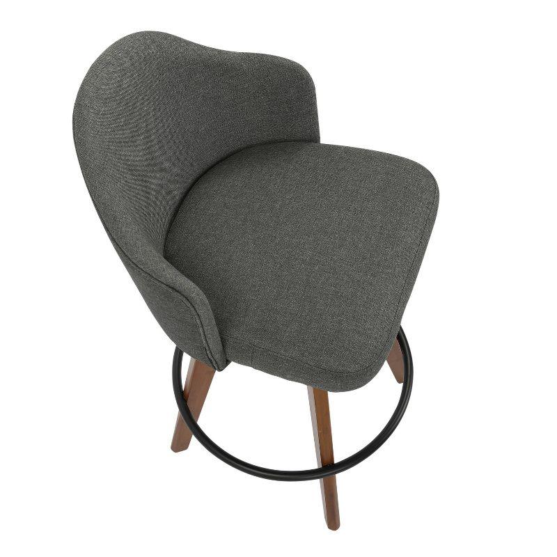 26" Ahoy Mid-Century Modern Counter Height Barstool Walnut/Gray - LumiSource: Padded, Low Back, Wood Legs