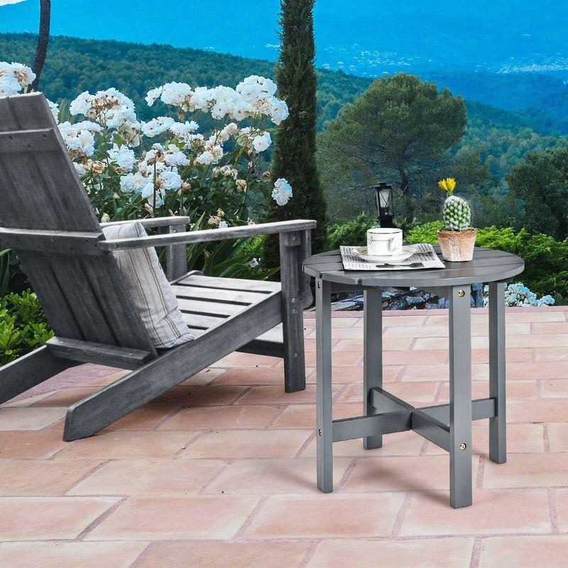 Tangkula 18" Outdoor Round Side Table Wooden Coffee Table Suitable for Garden Patio Balcony Gray