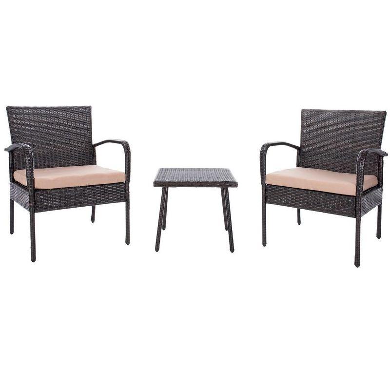 Natural Beige Wicker Outdoor Patio 3 Piece Chat Set