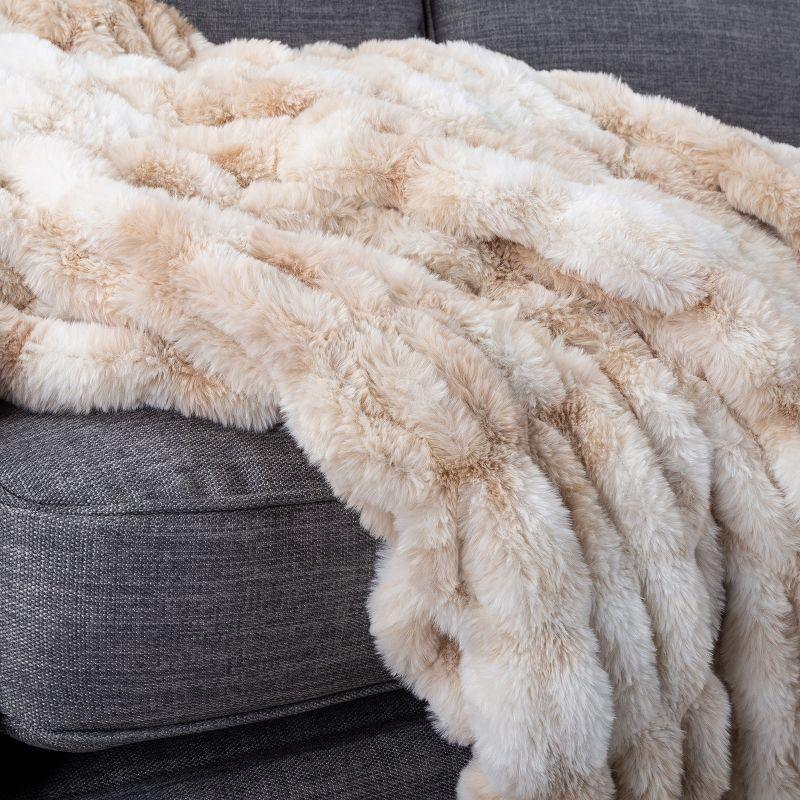 Oversized Ruched Faux Fur Blanket - 60x80-Inch Jacquard Faux Fur Queen-Size Throw for Sofas and Beds - Luxurious Bedding by Lavish Home