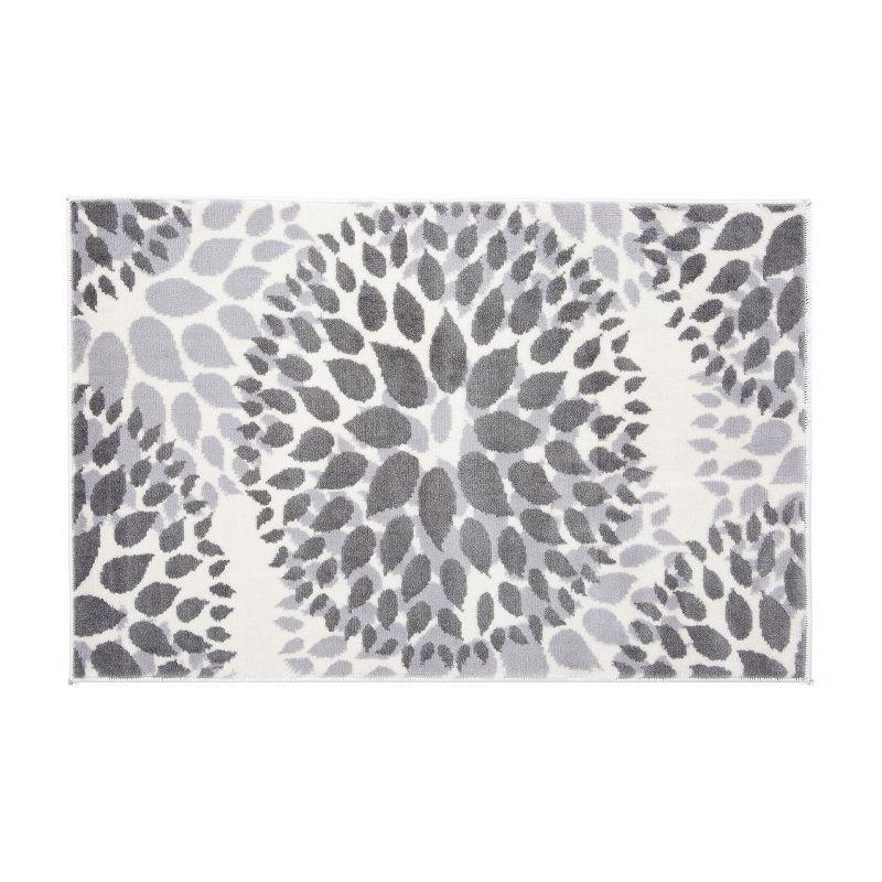 Rectangular Gray Floral Synthetic Easy Care Area Rug