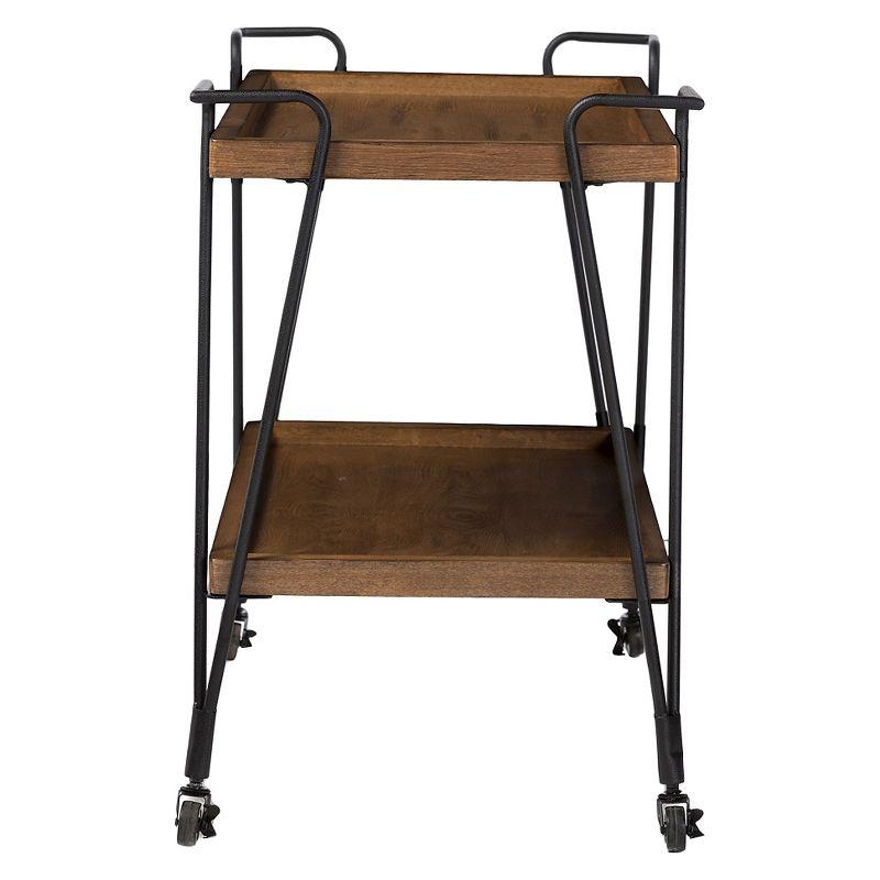 Rustic Industrial Black & Brown Mobile Serving Bar Cart with Wine Rack