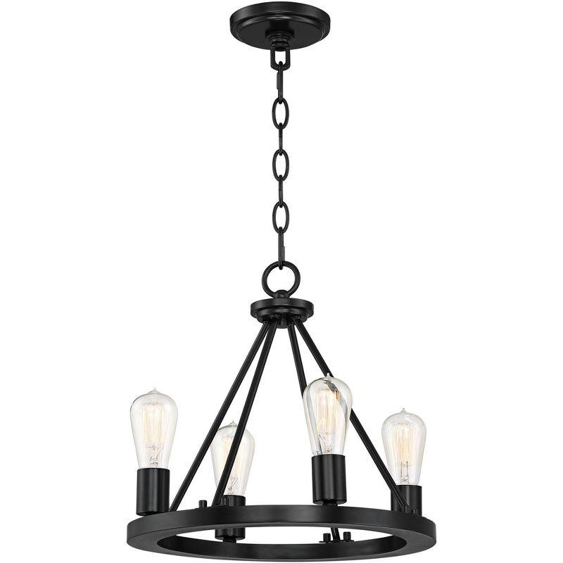 Franklin Iron Works Lacey Black Wagon Wheel Chandelier 16" Wide Rustic Farmhouse 4-Light LED Fixture for Dining Room House Kitchen Island Entryway