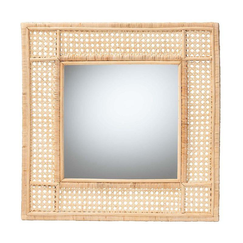 Josepha Natural Brown Rattan Square Accent Wall Mirror