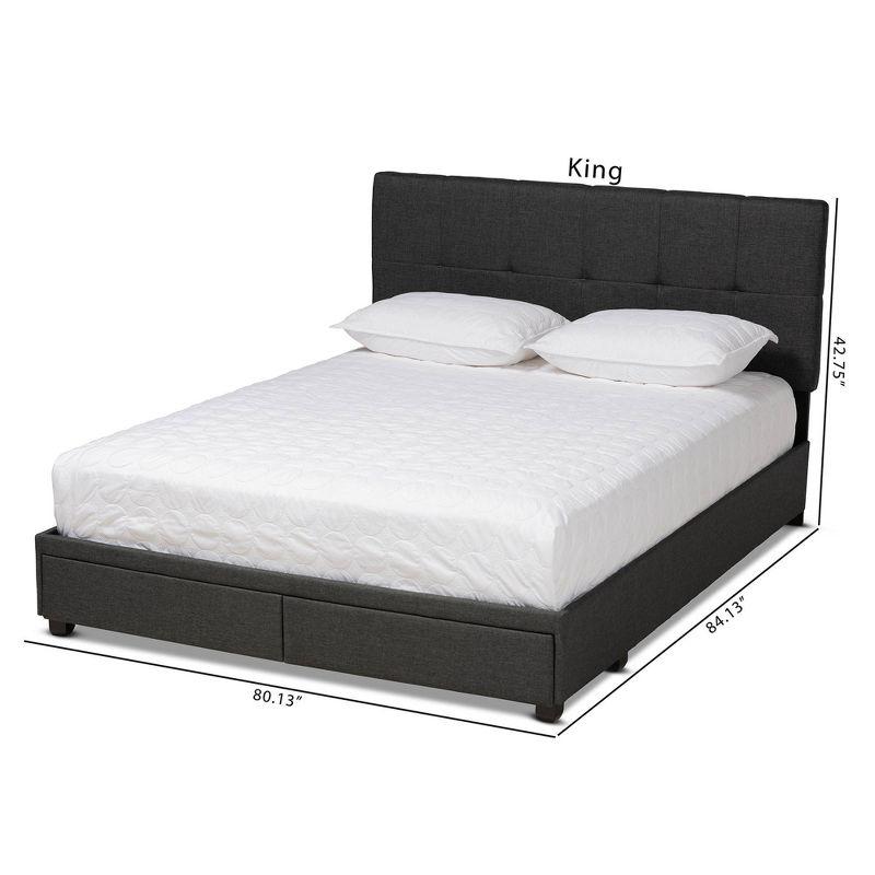 King Netti Fabric Upholstered 2 Drawer Platform Storage Bed - Baxton Studio: Linen-Like Texture, Modern Design