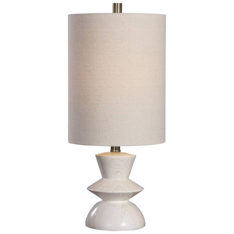 Stevens 23.5" White Wood Table Lamp with Beige Drum Shade