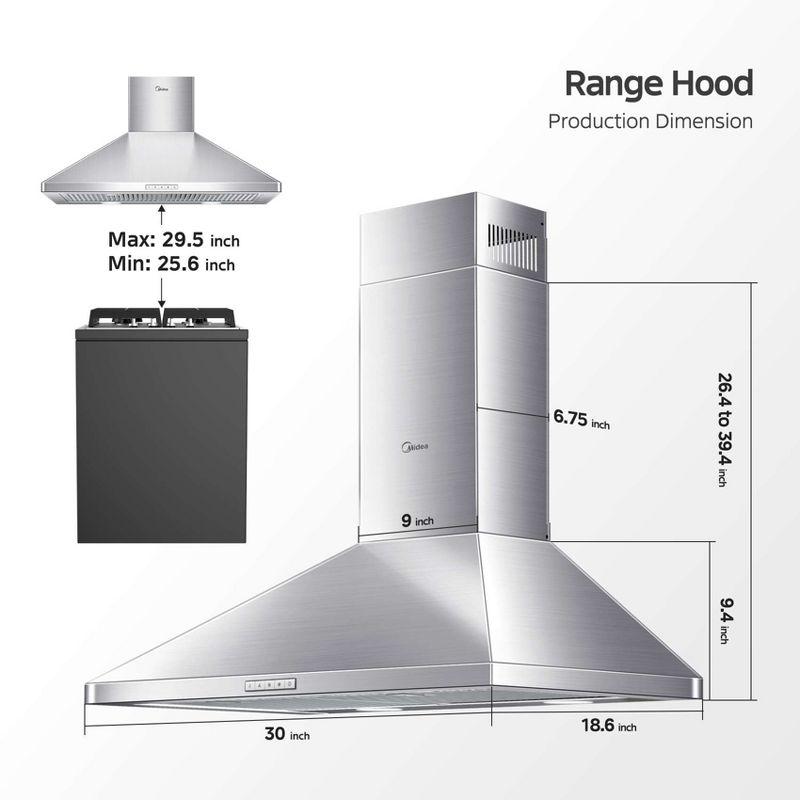 Midea MVP30W6AST 30" Pyramid Range Hood, 450 CFM, 3 Speed Fan, Ductless Convertible