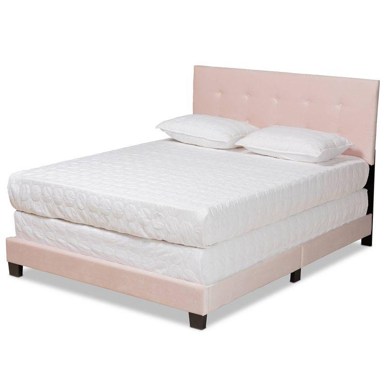 Queen Caprice Glam Velvet Fabric Upholstered Panel Bed Pink - Baxton Studio