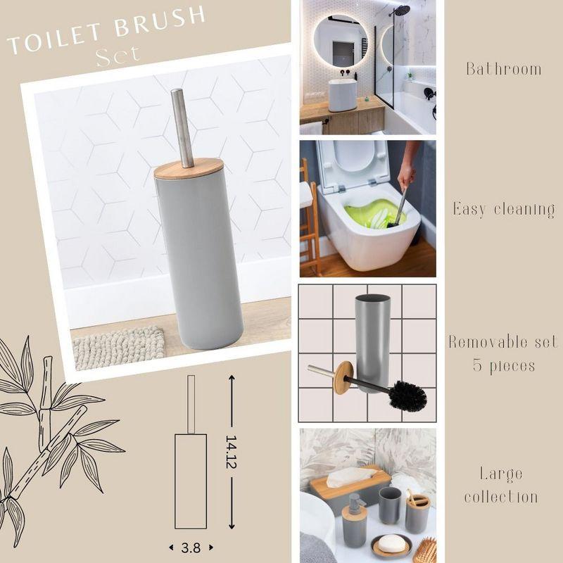 Evideco French Home Goods Gray Toilet Brush and Holder Set Padang with Bamboo Top - Stylish Bathroom Cleaning Solution for Modern Homes