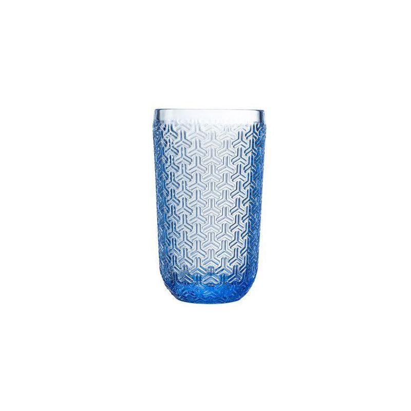 Blue Geometric Textured 14oz Highball Glass Set