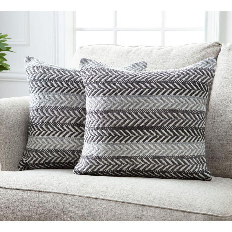 Chanasya Jacquard Cotton Arrow Stripe Pattern Square Throw Pillow Cover - 2-Piece Set - 20" x 20” - White