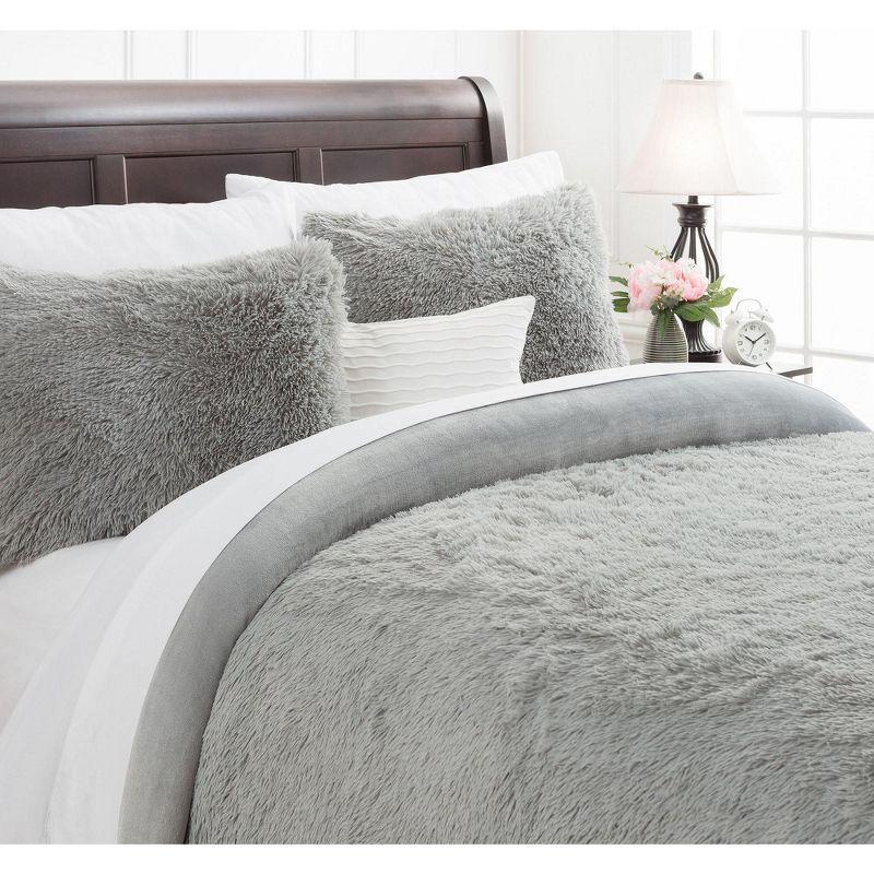 Gray King Ultra Soft Faux Fur Duvet Cover Set