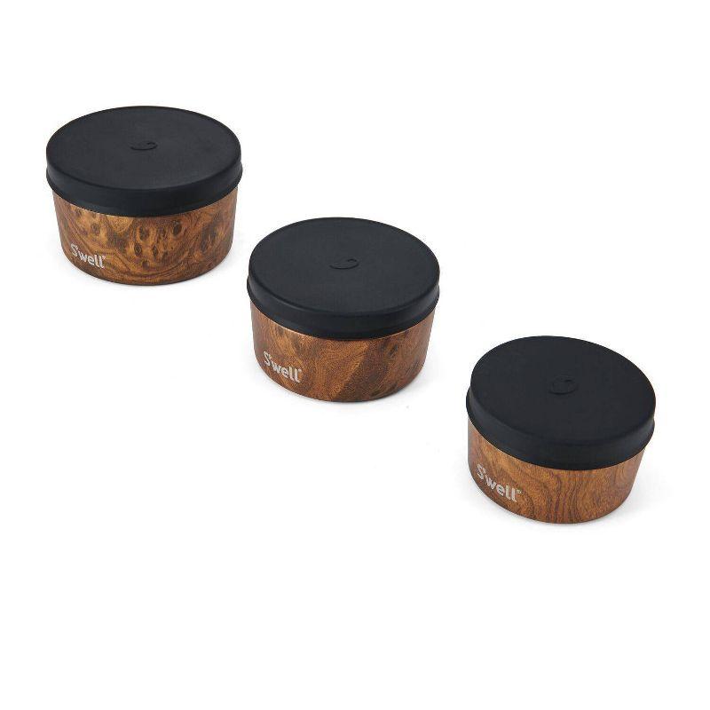 S'well Food Canister Set Teakwood: Stainless Steel Storage, Dishwasher-Safe, Silicone Lid, 3-Piece Set