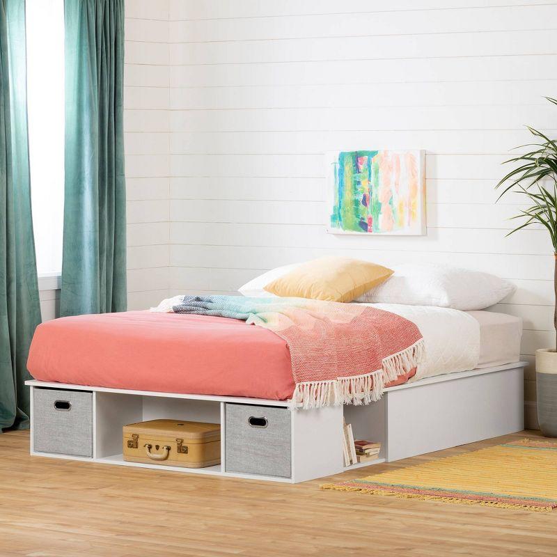 Queen White Upholstered Captain's Bed with Storage Drawers