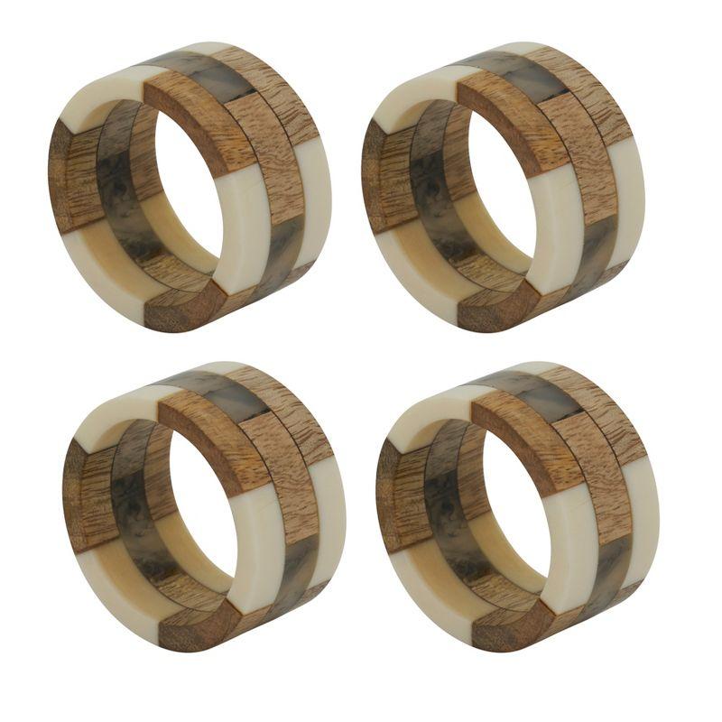 Natural Mango Wood and Resin Napkin Rings Set of 4