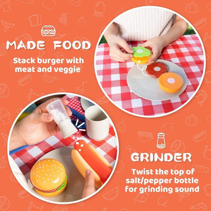 SYNCFUN 34Pcs Portable Charcoal Grill Toy Set Kitchen Toy Set, Toy BBQ Grill Set, Little Chef Play, Kids Grill Playset ,Birthday Gift for Boys Girls