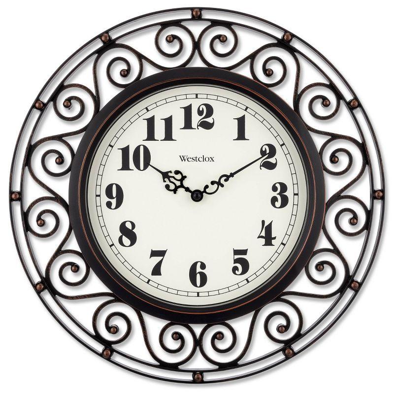 12" Black and Bronze Wrought Iron Style Round Wall Clock