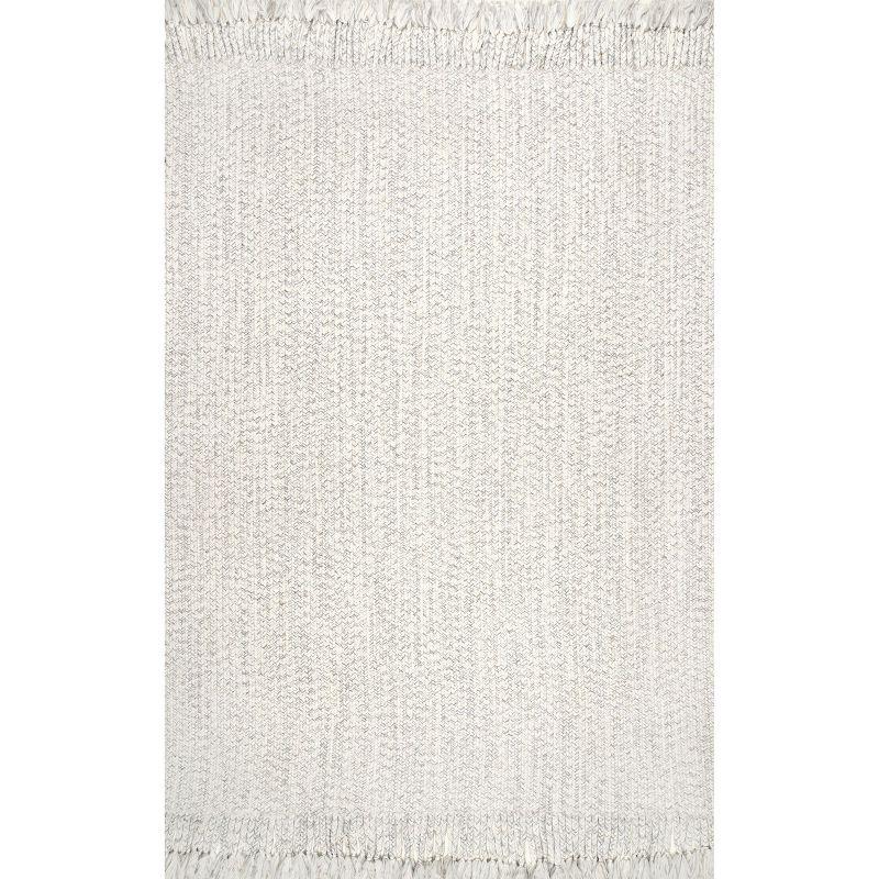 Nuloom Braided Courtney Tassel Indoor/Outdoor Area Rug, Square 8', Ivory